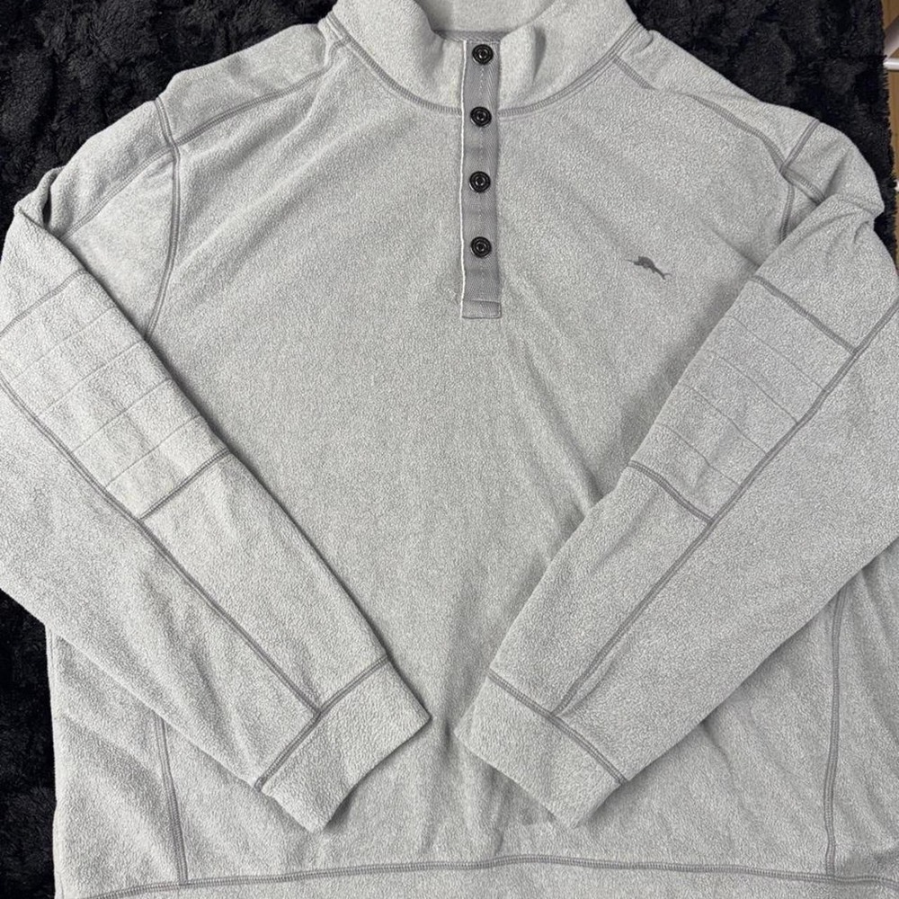 Tommy Bahama gray quarter zip sweatshirt with embroidered fish